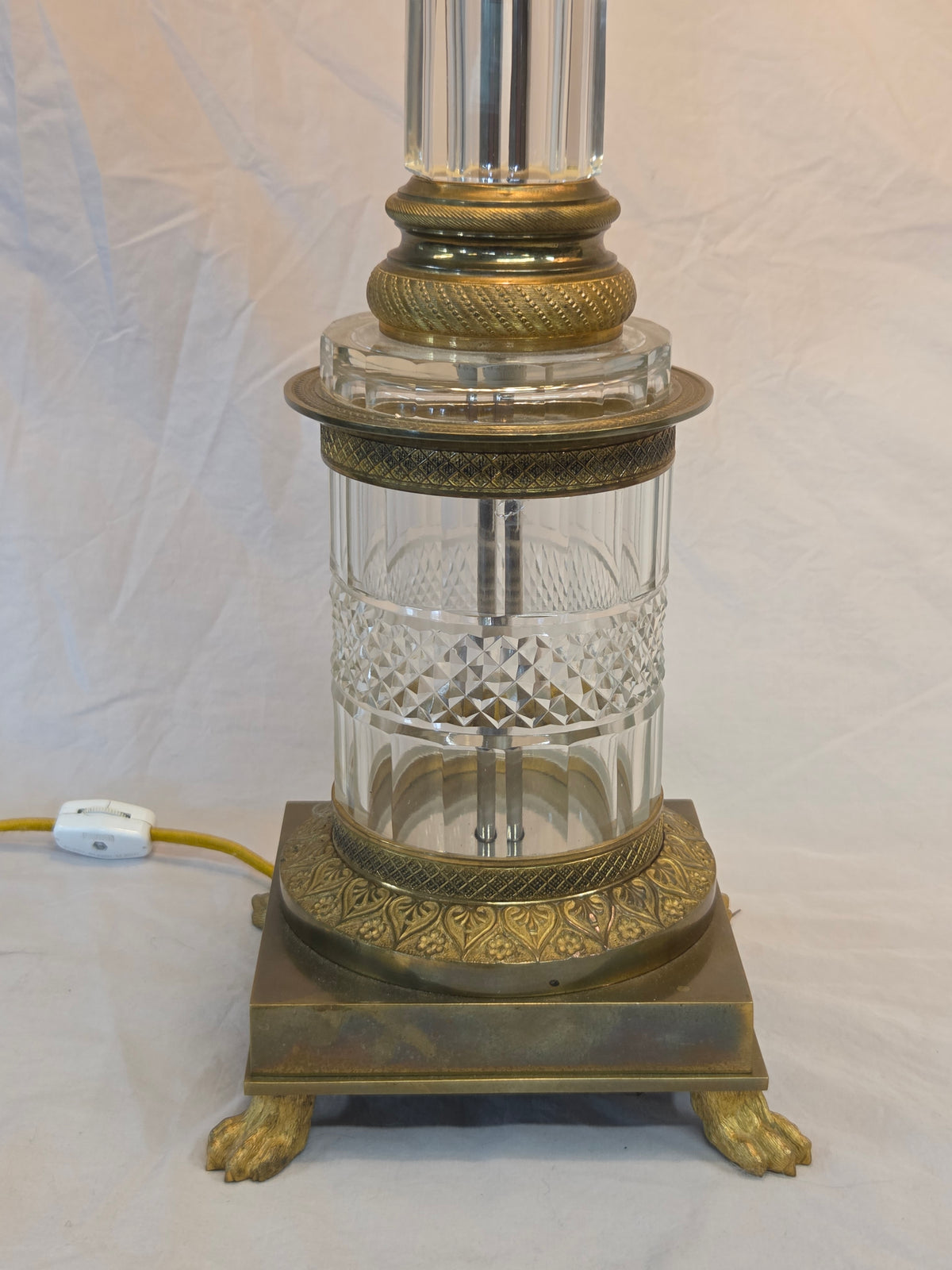 Vintage Crystal and Brass Column Table Lamps - Style of William Kessler Baccarat