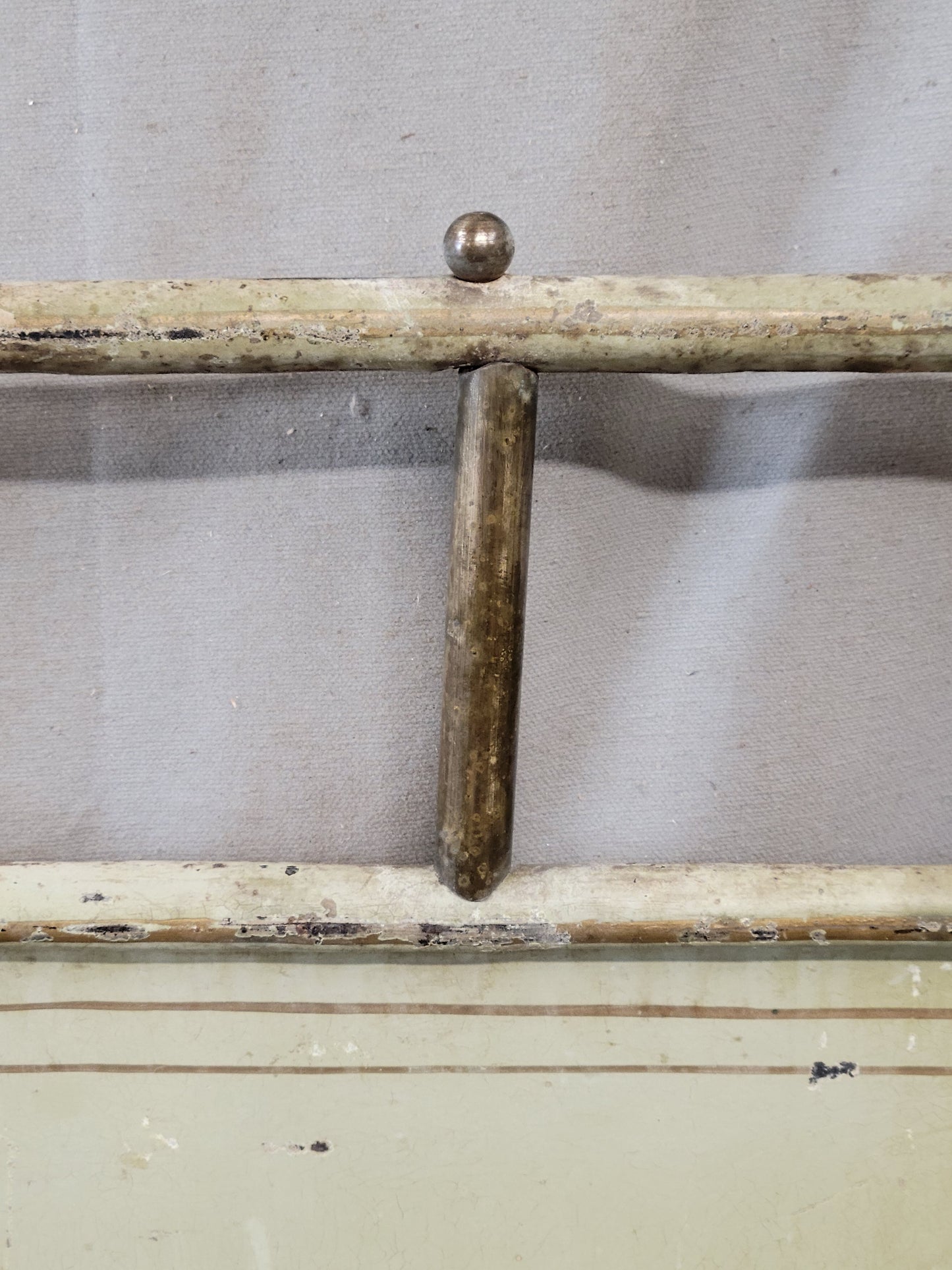 Antique French Art Nouveau Painted Iron and Brass Twin Headboard