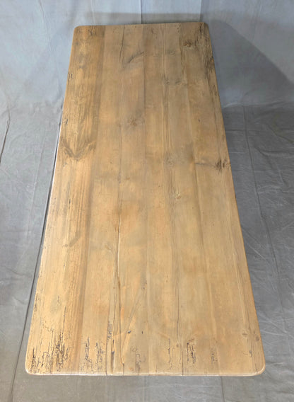 Antique 1920s English Weathered Pine Farmhouse 7' Long Kitchen or Dining Table