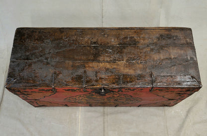 Antique Early 1900s Tibetan Trunk With Original Paint in Dragon Motif