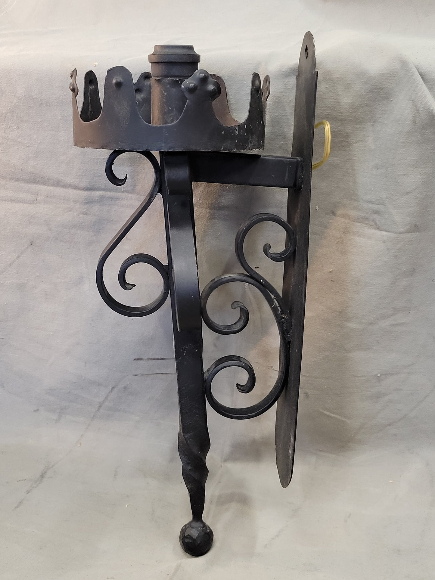 Vintage Spanish Revival Black Iron Wired Wall Sconces - a Pair