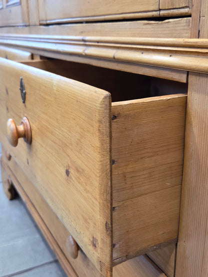 Antique 19th Century Irish Scrubbed Pine Linen Press Cabinet