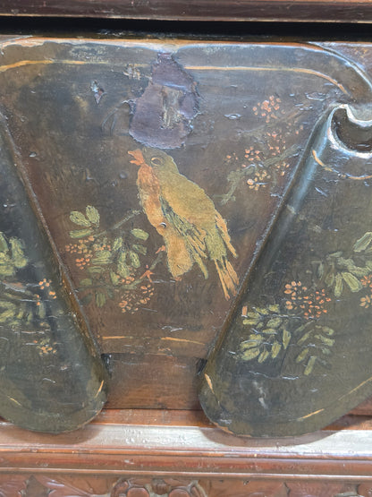 Antique Chinese Qing Dynasty Lacquer Side Table with Birds and Flowers