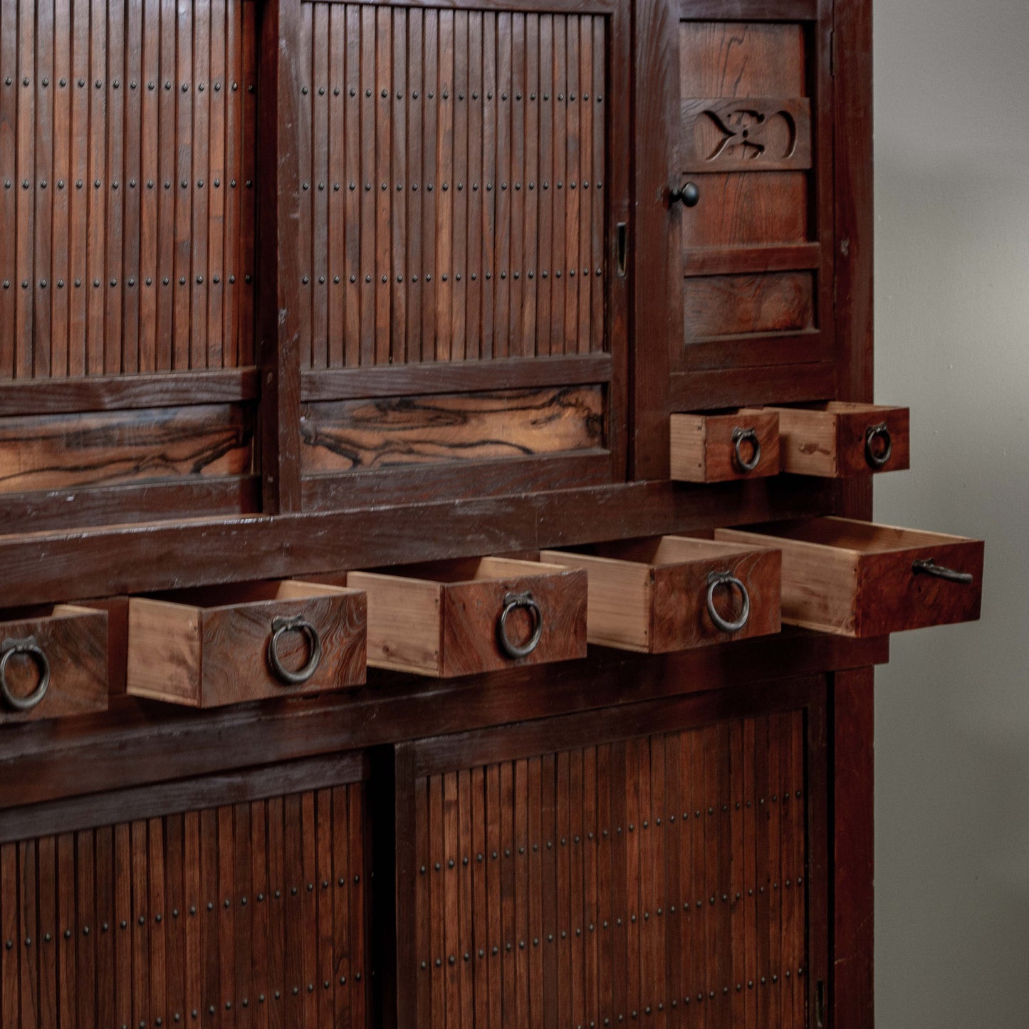 Antique Japanese Meiji Period Two Piece Tansu Chest (Goshu Mizuya)