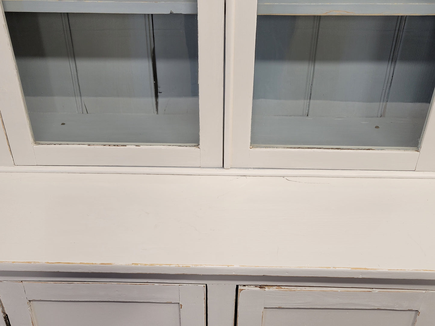 Antique English Country Painted Two Piece China or Curio Cabinet