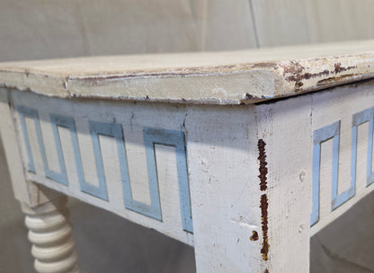 Antique French Rustic Painted Pine Console Table with Greek Key Motif