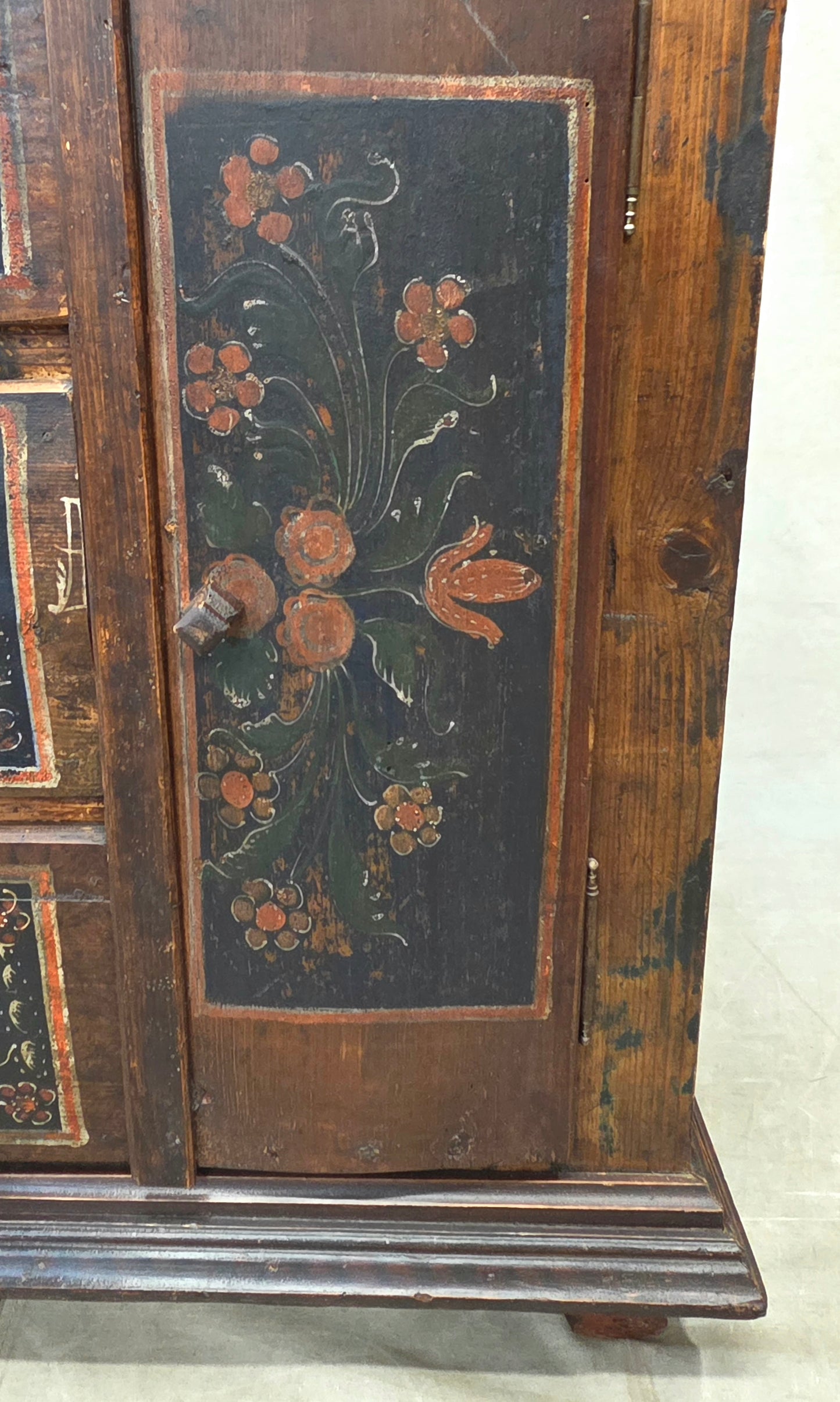 Antique Romanian Folk Painted Pine Cupboard with Drawers and a Door