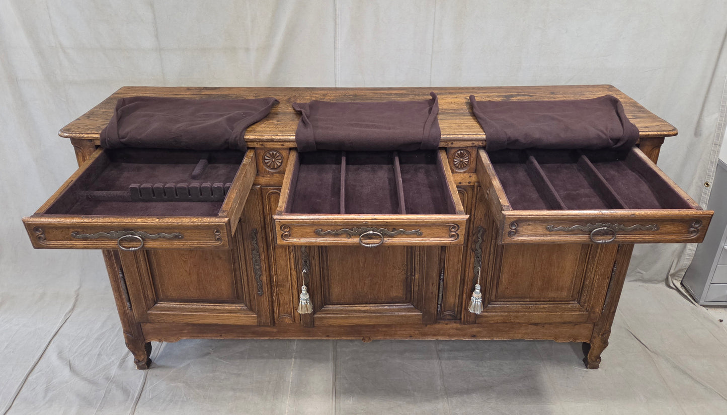 Antique 19th Century French Provincial Oak Buffet with Lined Interior