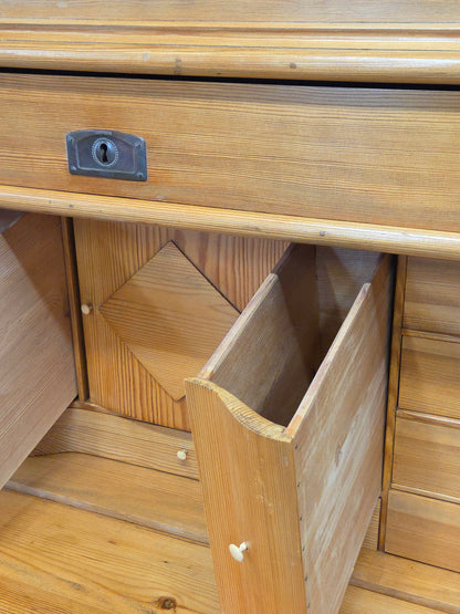 Antique Swedish Biedermeier Natural Pine Drop Front Desk with Drawers and Keys