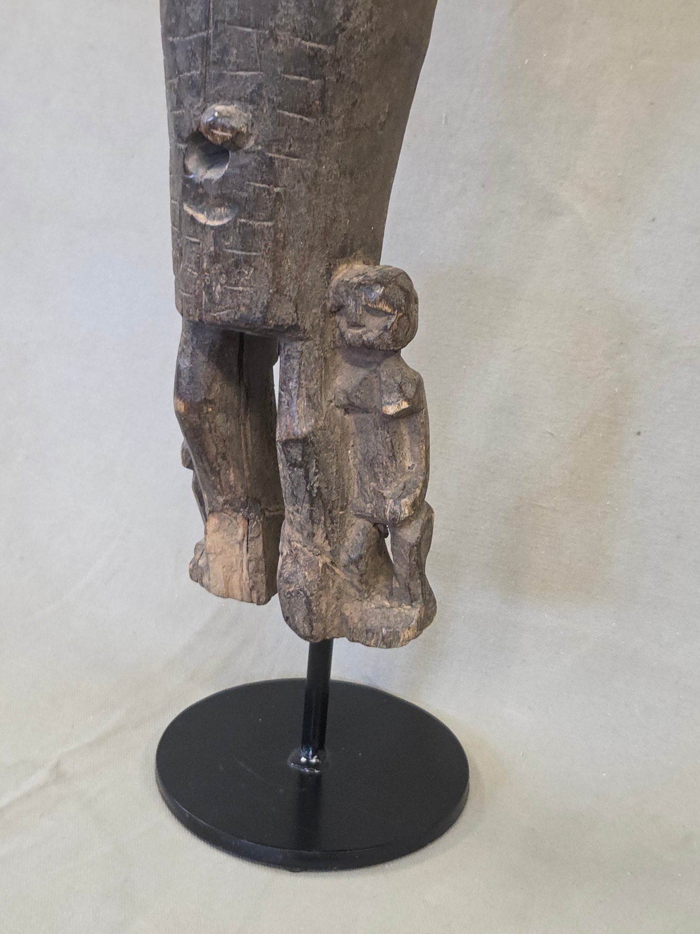 Vintage African Dogon Carved Figural Doorway Latch on a Custom Metal Stand