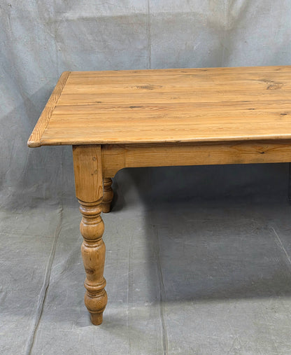 Vintage English Pine Rustic Turned Leg 8' Long Dining Farmhouse Table