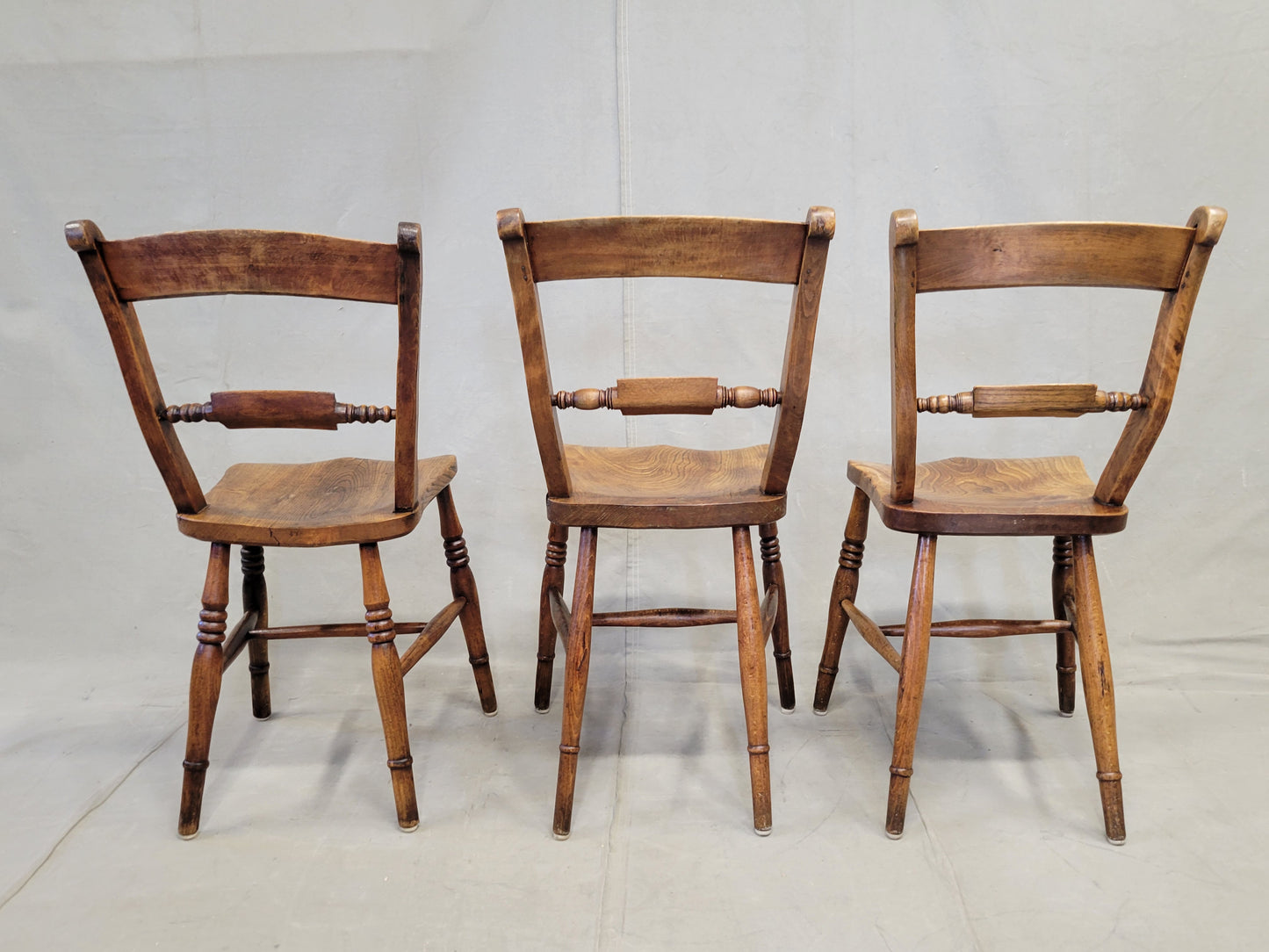 Antique 19th Century English Country Elm Oxford Bar-Back Side Chairs - Set of 6