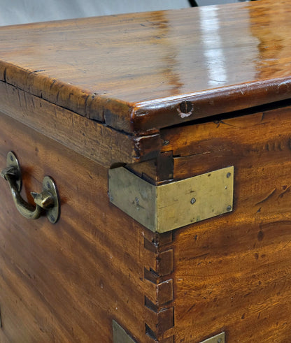 Antique British Colonial Hardwood and Brass Monogrammed Travel Trunk