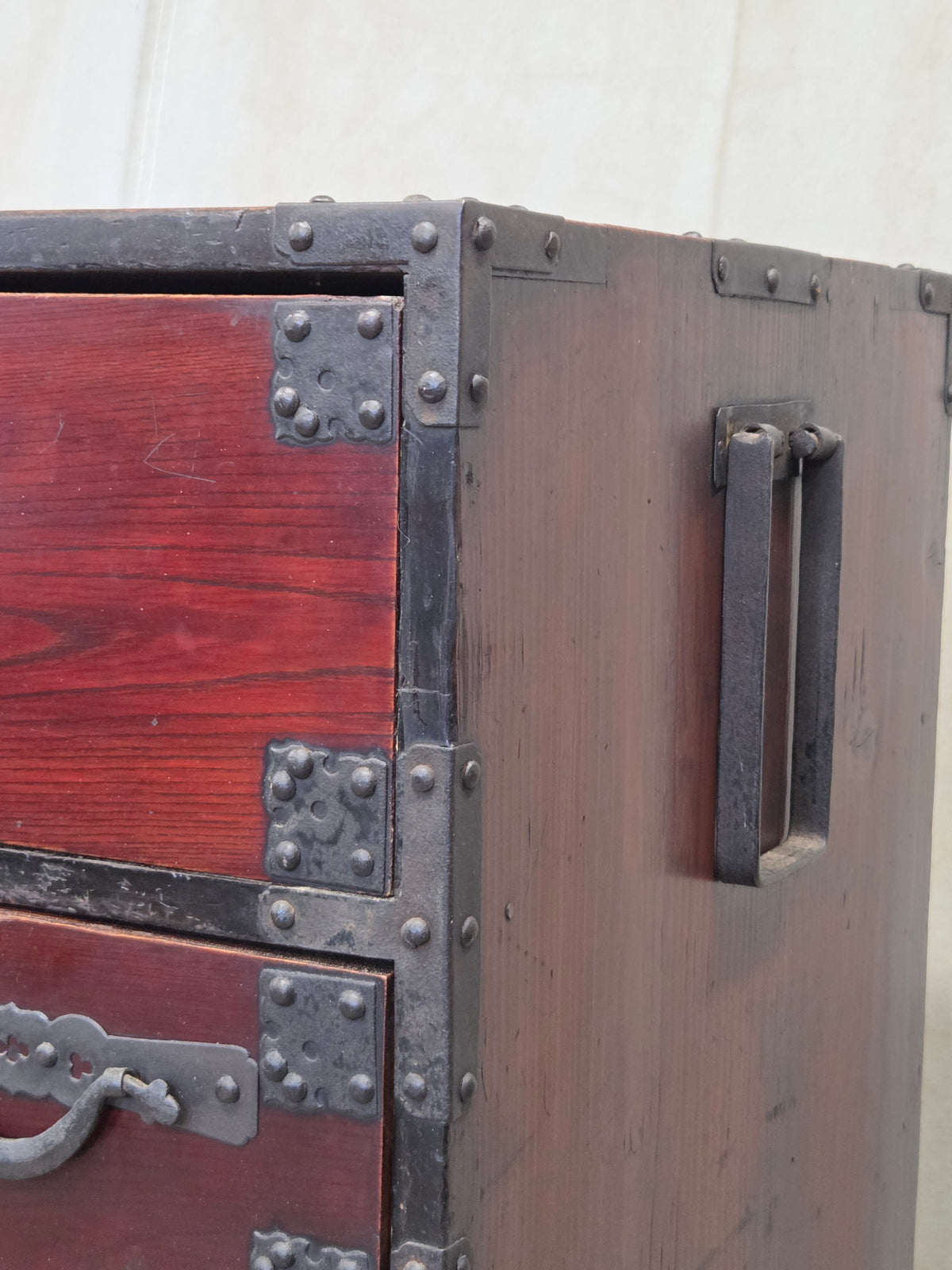 Antique Early 1900s Meiji Period Japanese Pine/Elm Tansu Chest With Iron Hardware