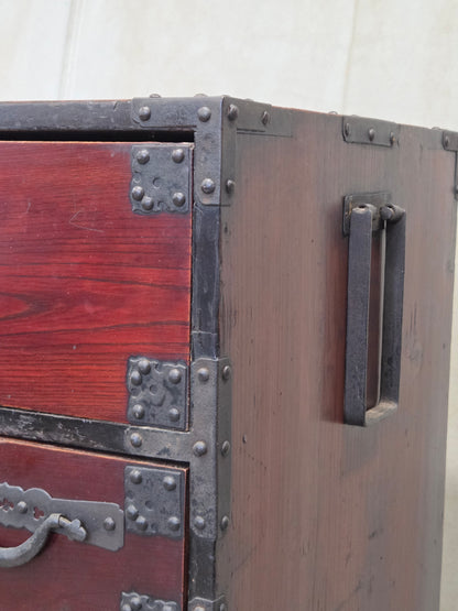 Antique Early 1900s Meiji Period Japanese Pine/Elm Tansu Chest With Iron Hardware