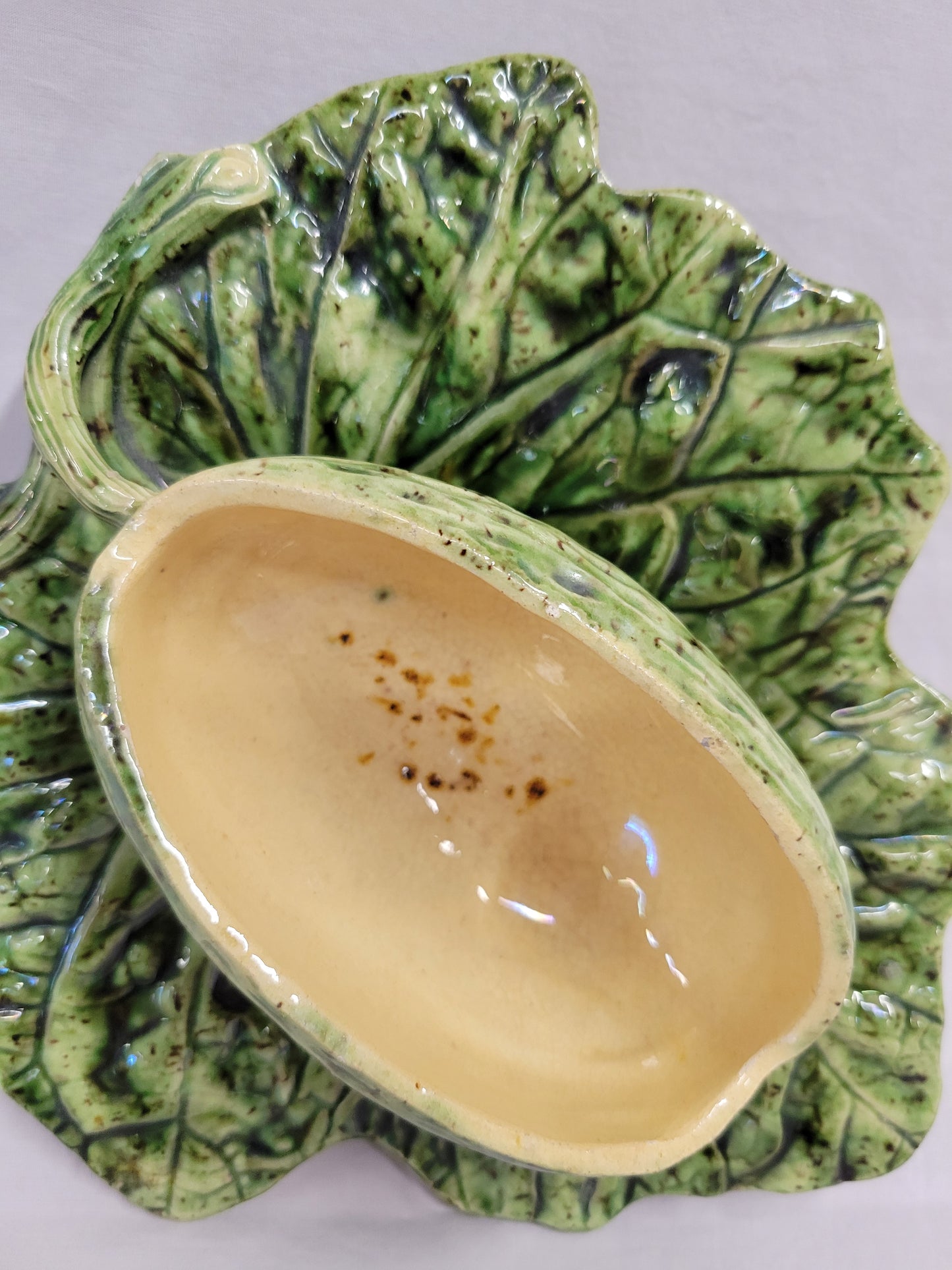Antique Majolica Melon on Leaf Dish in the Style of Sarreguemines