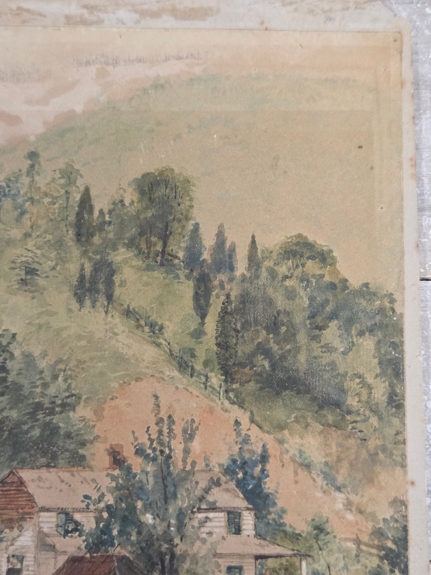 Landscape Scene with House and Mill, Watercolor, J.W. Spaveil June 11 1886
