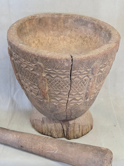 Old African Dogon Hand Carved Wood Oversized Mortar and Pestle