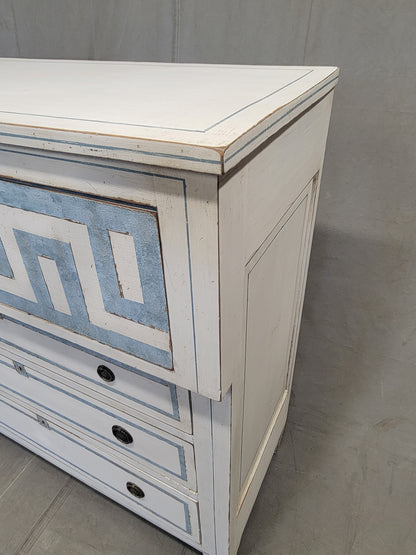 Antique English Painted Dresser Chest of Drawers With Greek Key Motif