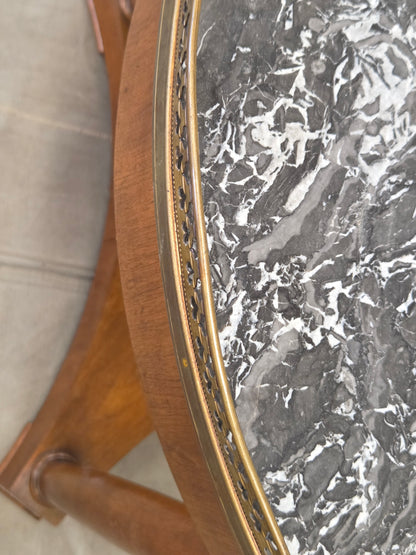 Antique 1930s French Empire or Art Deco Cherry Guéridon Table with Black Marble
