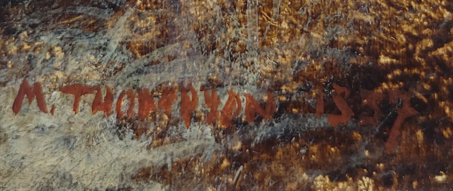 Old Mill Near Hergarmney by M. Thompson 1837, signed, oil on canvas painting