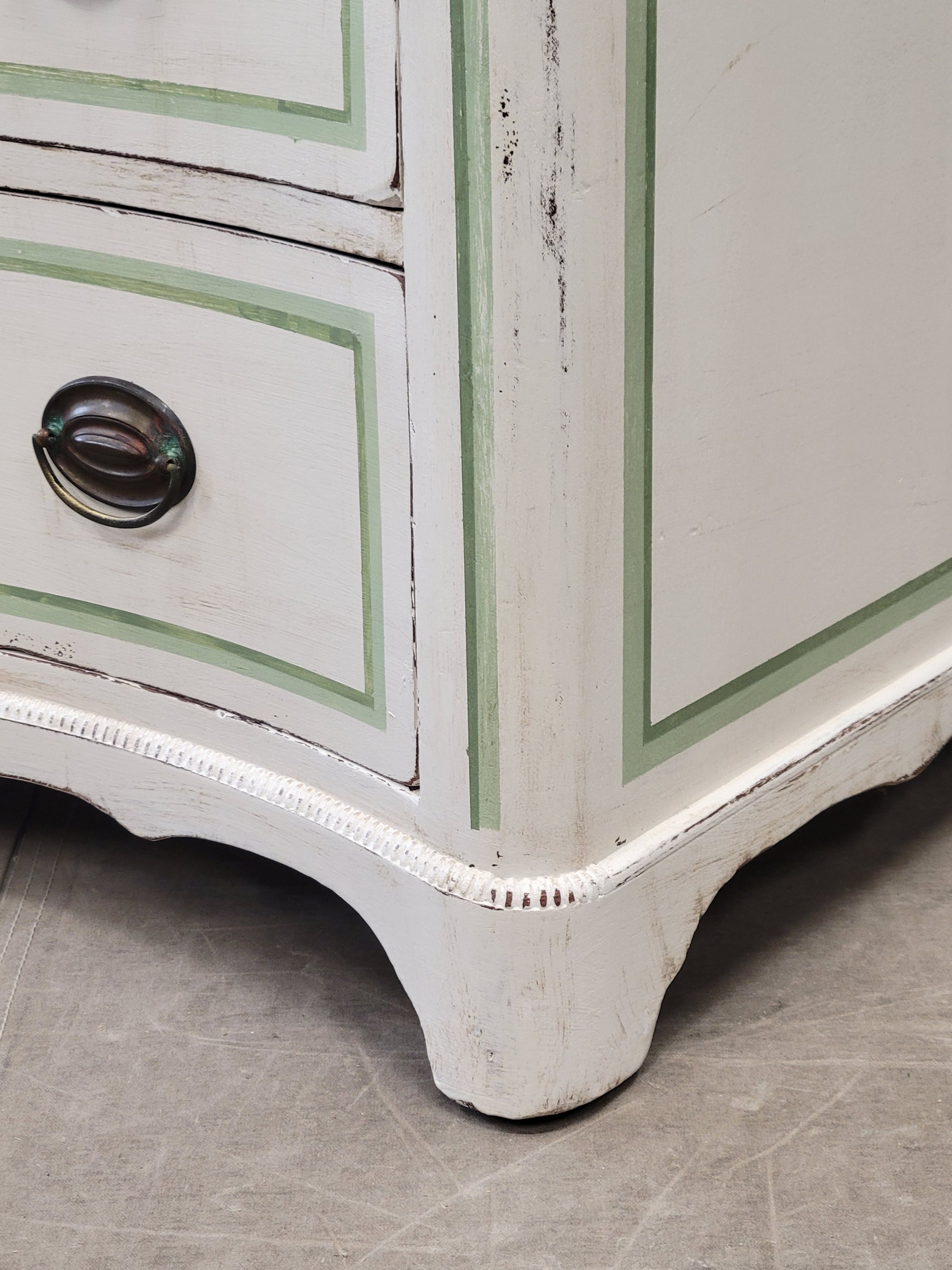 Antique Serpentine Front Dresser Painted White With Green French Line Sheptons Antiques Antique Serpentine Front Dresser Painted White With Green French Line Sheptons Antiques