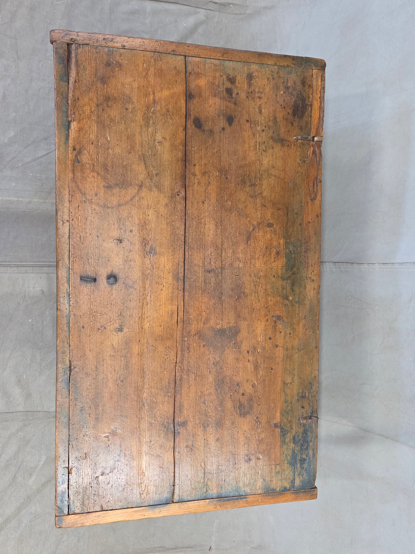Antique 19th Century German or Austrian Original Blue Painted Pine Blanket Chest