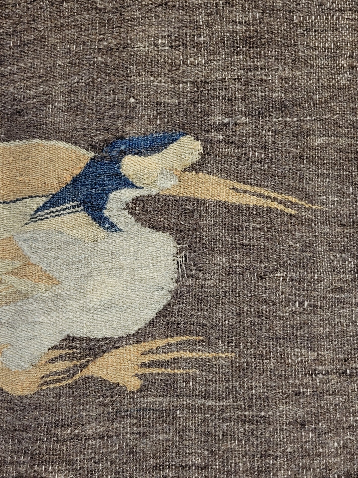 Antique Mongolian Handwoven Wool Blanket with Cranes