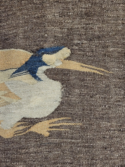 Antique Mongolian Handwoven Wool Blanket with Cranes