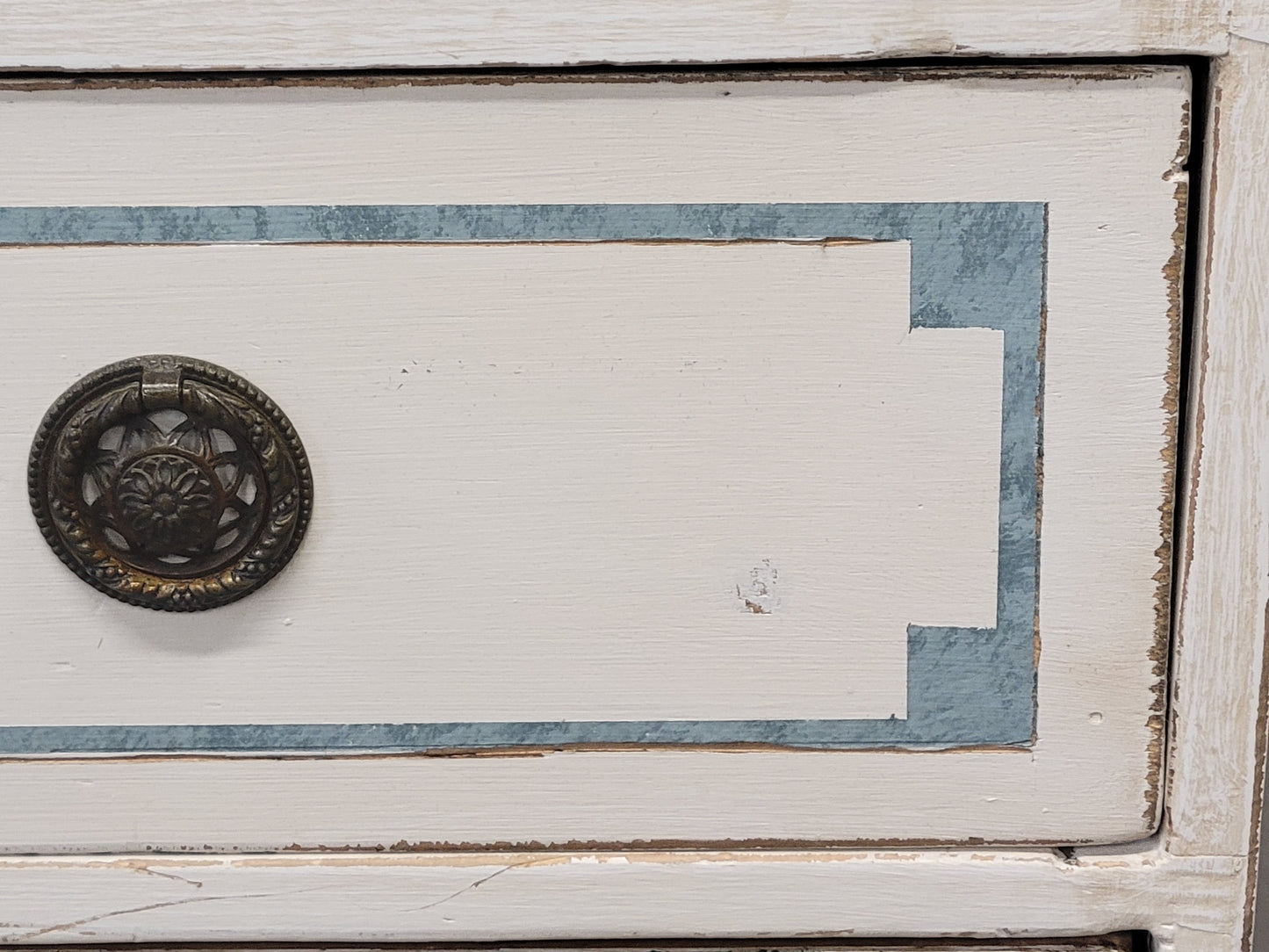 Antique English Pine Painted Dresser Chest of Drawers with Greek Key Motif