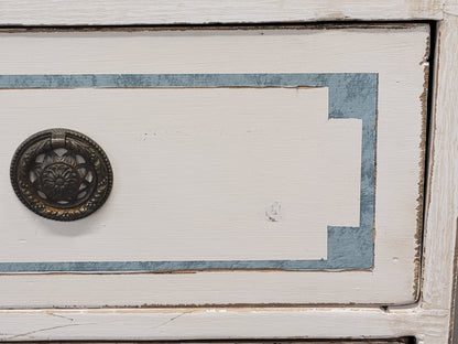 Antique English Pine Painted Dresser Chest of Drawers with Greek Key Motif