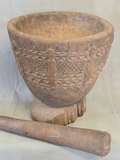 Old African Dogon Hand Carved Wood Oversized Mortar and Pestle