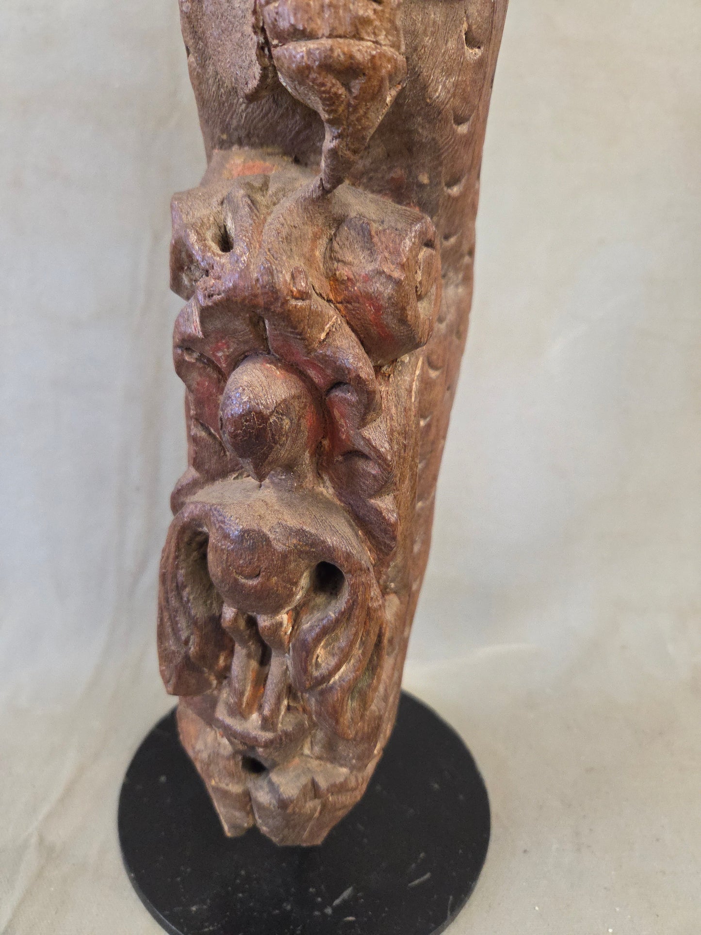 Antique Indian Hand Carved Naga Architectural Remnant on a Custom Metal Stand