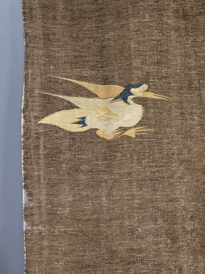 Antique Mongolian Handwoven Wool Blanket with Cranes