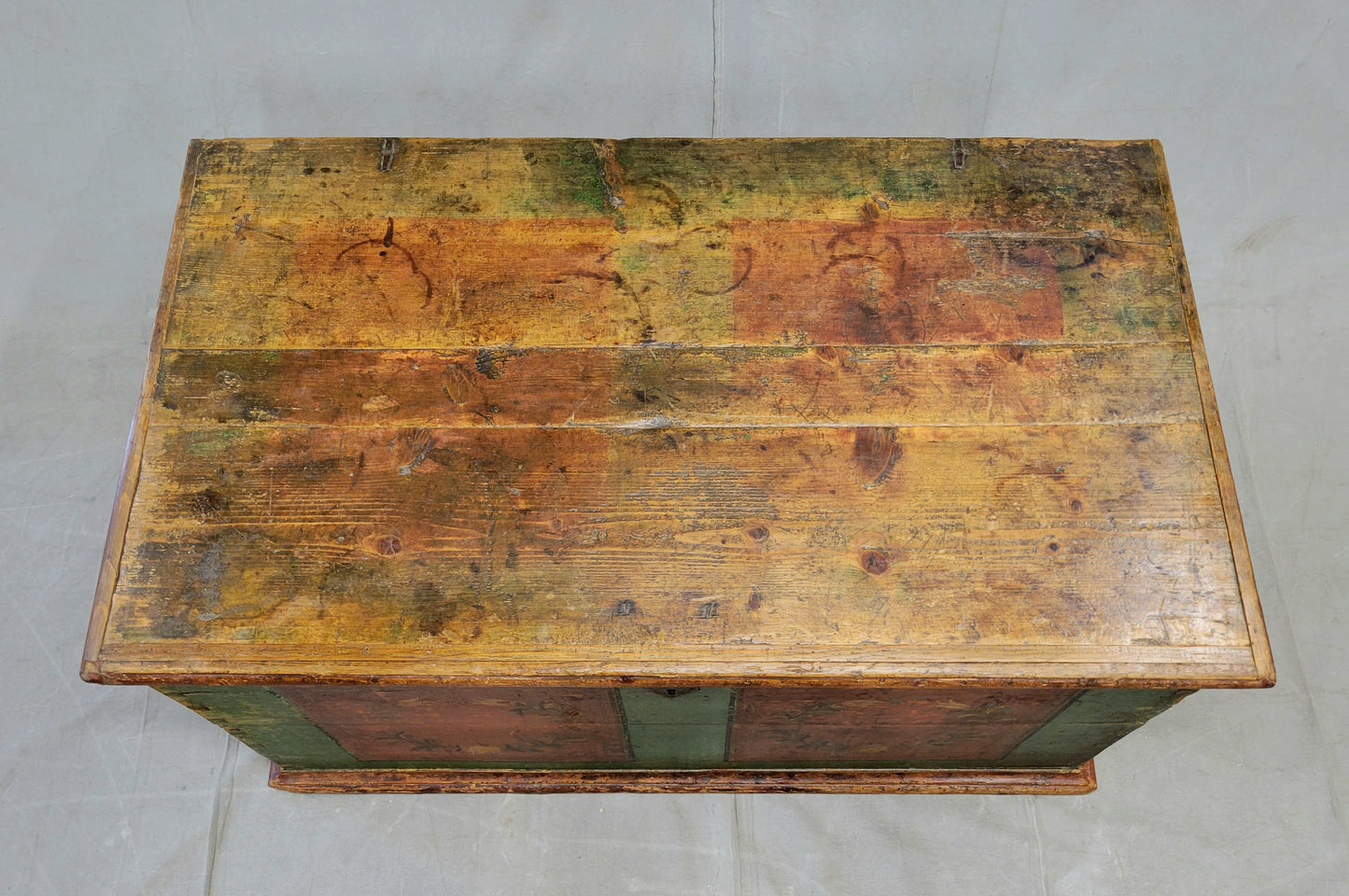 Antique Eastern European Pine Blanket Chest With Original Paint