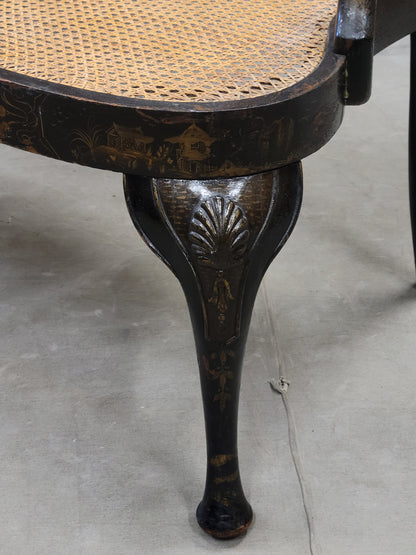 Antique 19th Century English Chinoiserie Lacquer and Cane Chair Back Settee