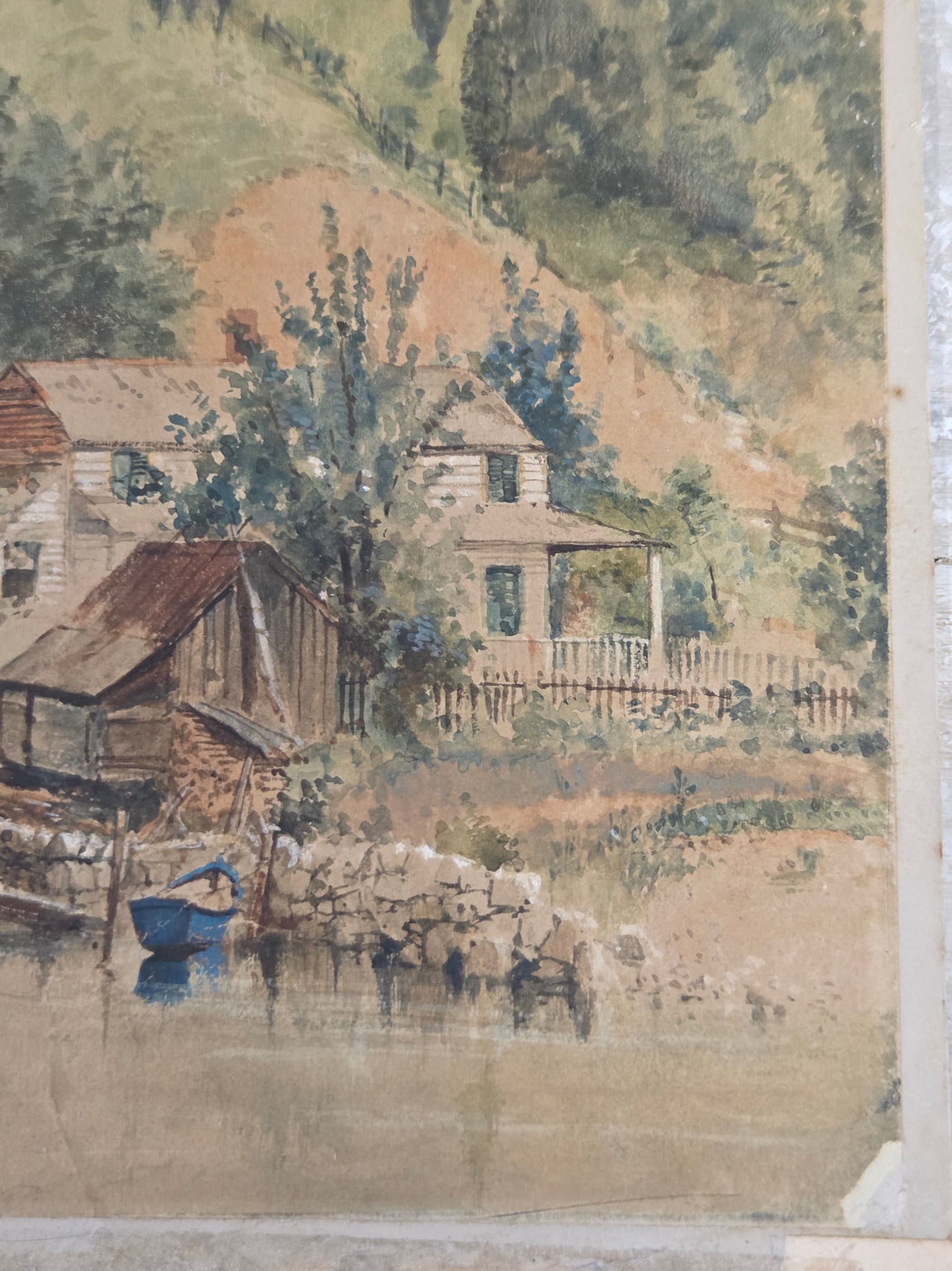 Landscape Scene with House and Mill, Watercolor, J.W. Spaveil June 11 1886
