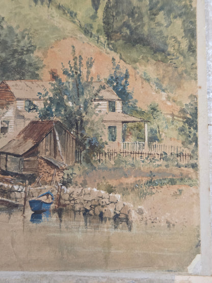 Landscape Scene with House and Mill, Watercolor, J.W. Spaveil June 11 1886