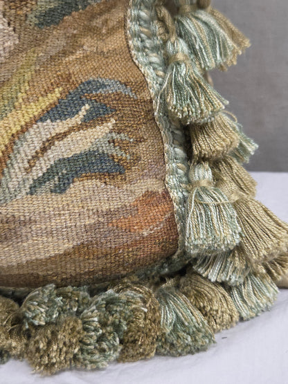 Pair of Antique French Hunt Scene Tapestry Panels Remade Into Down Pillows
