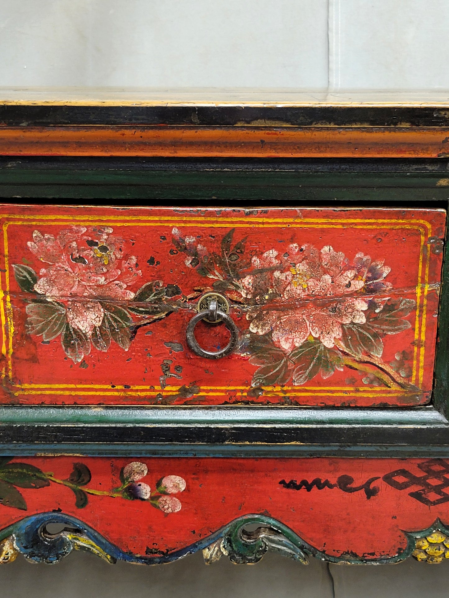 Antique Early 19th Century Chinese Red Lacquer Altar / Console Table