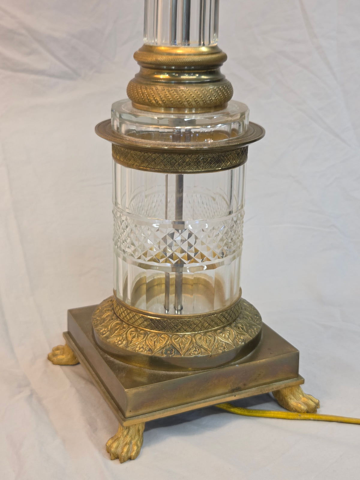 Vintage Crystal and Brass Column Table Lamps - Style of William Kessler Baccarat