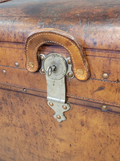 Antique Circa 1875 Sole Leather Clad Western Trunk