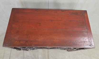 Antique Chinese Qing Dynasty Lacquer Side Table with Birds and Flowers