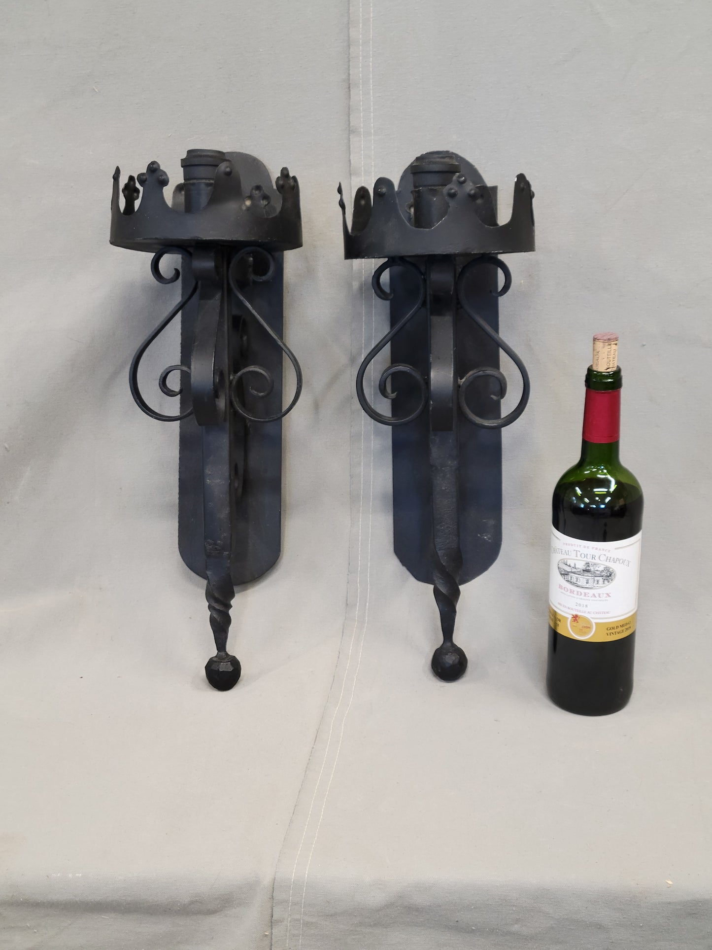 Vintage Spanish Revival Black Iron Wired Wall Sconces - a Pair