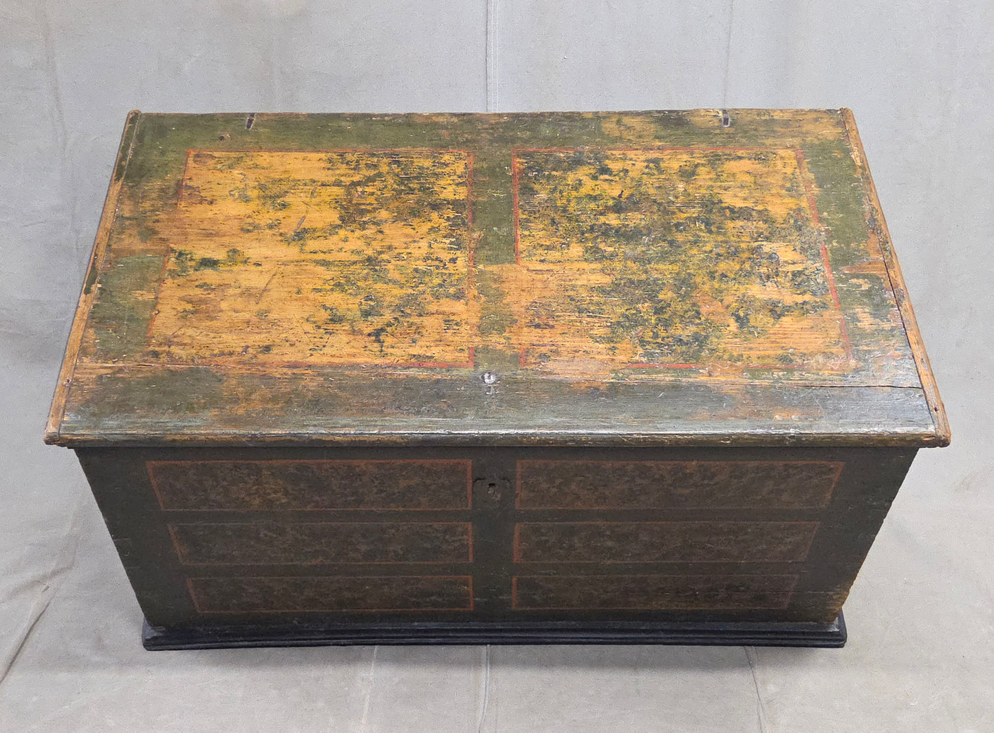Antique European (German or Czechia) Pine Blanket Chest With Original Paint