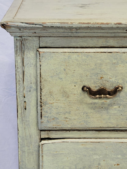 Antique European Rustic Pine Seafoam Painted Dresser Chest of Drawers