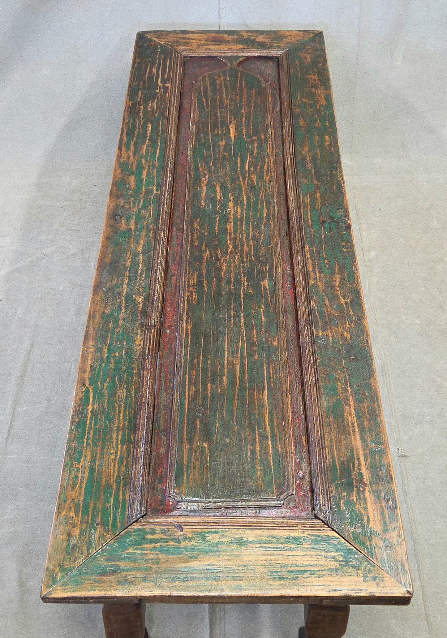 Vintage Teak Coffee Table Made From an Old Reclaimed Door With Green Paint