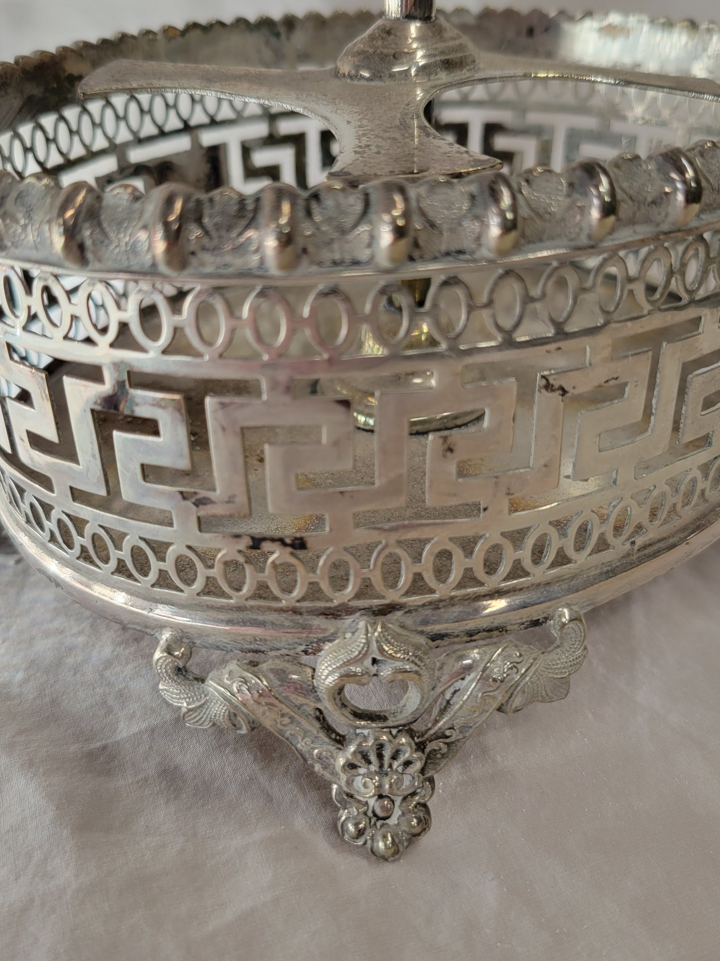 Antique Silverplate and Crystal Four Bottle Cruet Set