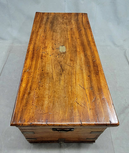 Antique British Colonial Hardwood and Brass Monogrammed Travel Trunk