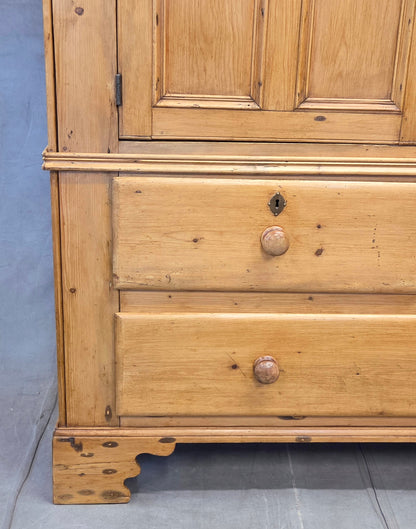 Antique 19th Century Irish Scrubbed Pine Linen Press Cabinet